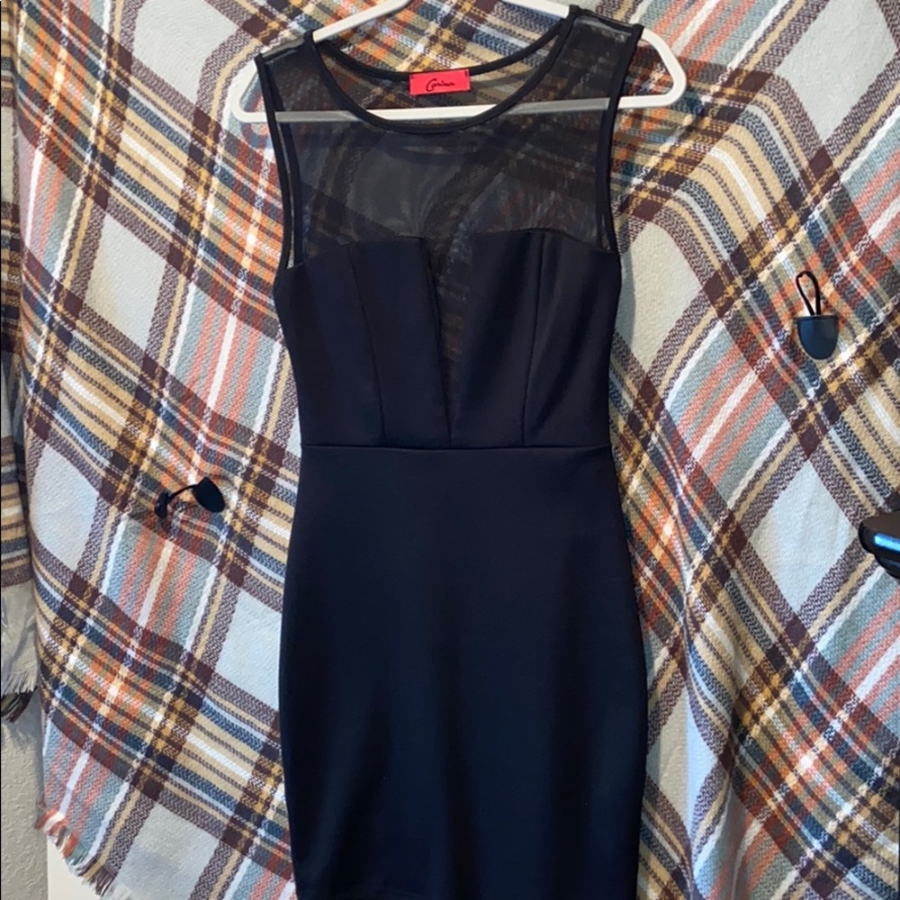 Black V-Cut Mesh Top Dress
